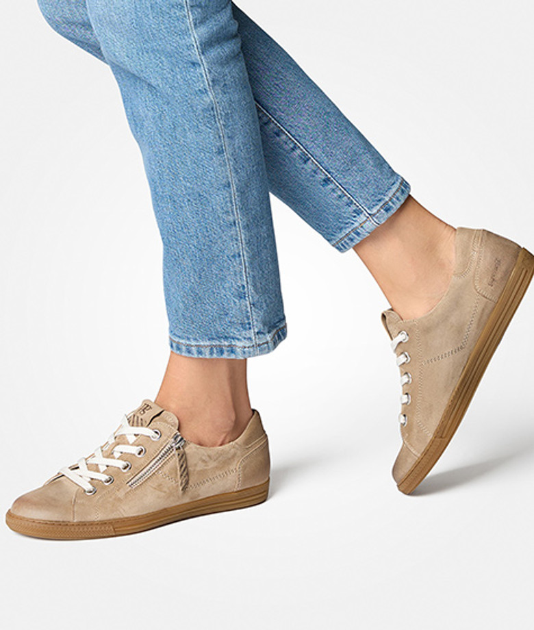 Paul Green Velvety Leather Pull On Sneaker Brown