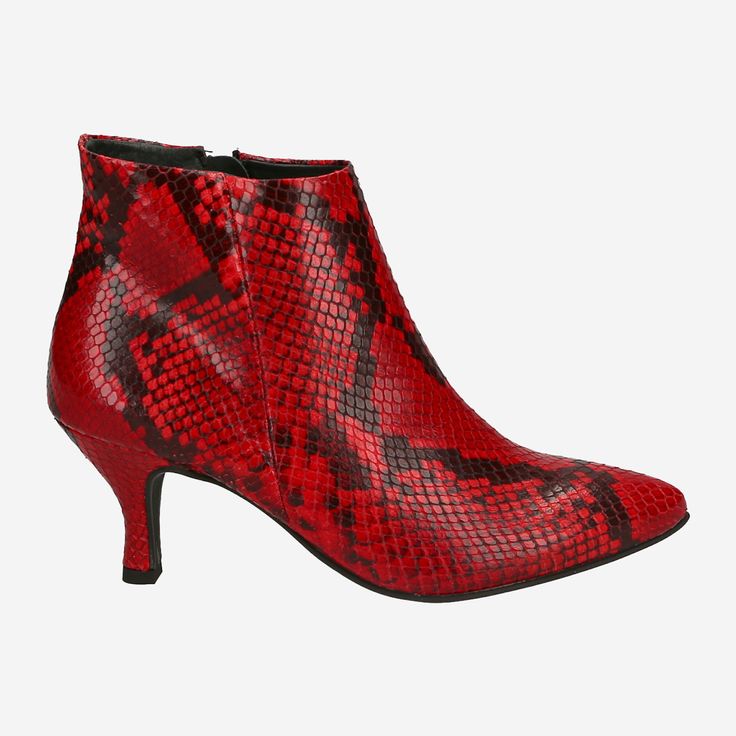 red snakeskin ankle boots